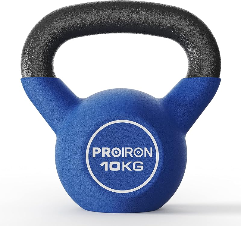PROIRON 10kg Neoprene Kettlebell Cast Iron Flat Bottom Colour Code