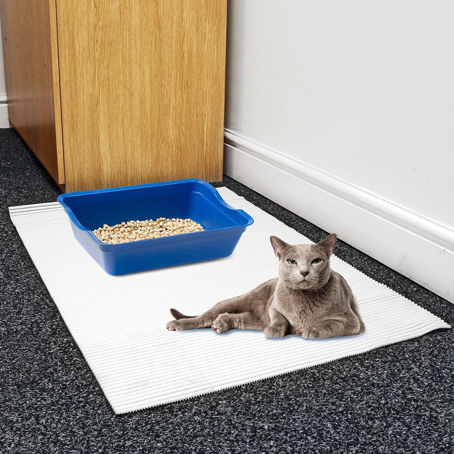 Prime Paws Large Cat Kitten Jumbo Litter Tray Floor Mat Feeding Paw Cleaning Scatter Control Floor Protection, 100 x 65cm (Cream)