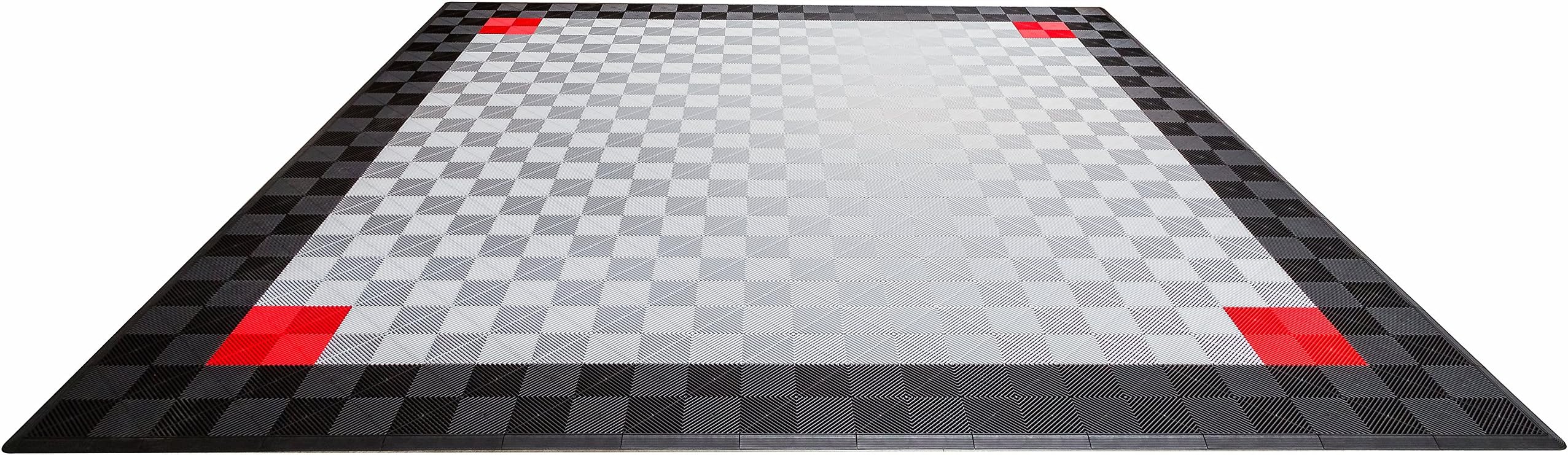 Swisstrax ADCP-BPSR Ribtrax Double Car Pad with Edges, Black/Pearl Silver/Red