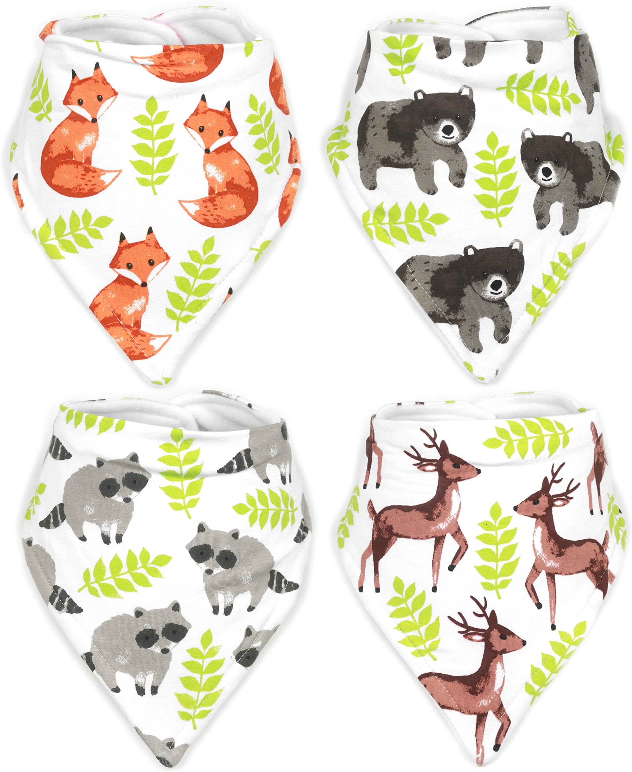 Stadela Baby Adjustable Bandana Drool Bibs for Drooling and Teething 4 Pack Unisex for Girl and Boy – Enchanted Forest