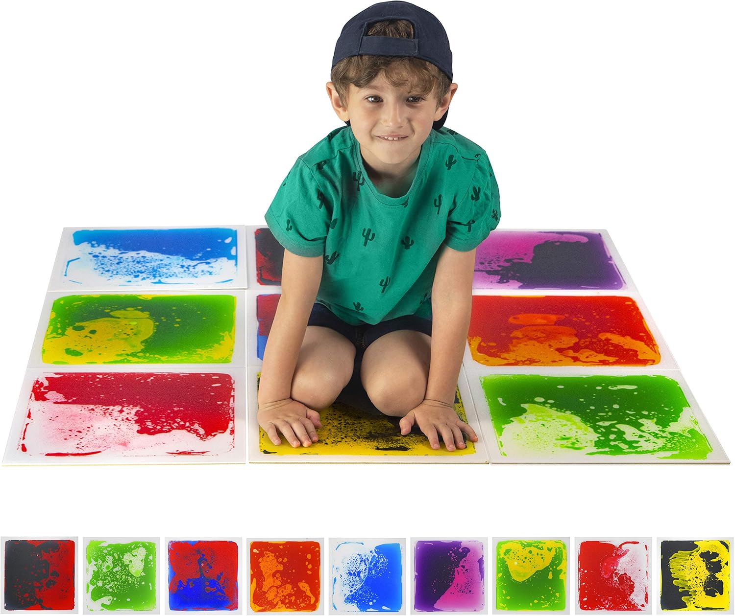 Little Chubby One Liquid Fusion Activity Sensory Tiles - Liquid Floor Tile - Pack of 9-12x12 Inch Anti Slip Multicolored Motion Floor Tile Bright Liquid Colors: Toys & Games