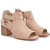 LAICIGO Womens Peep Toe Heels Chunky Heel Booties Open Toe Booty Cutout Dress Shoes with Back Zipper