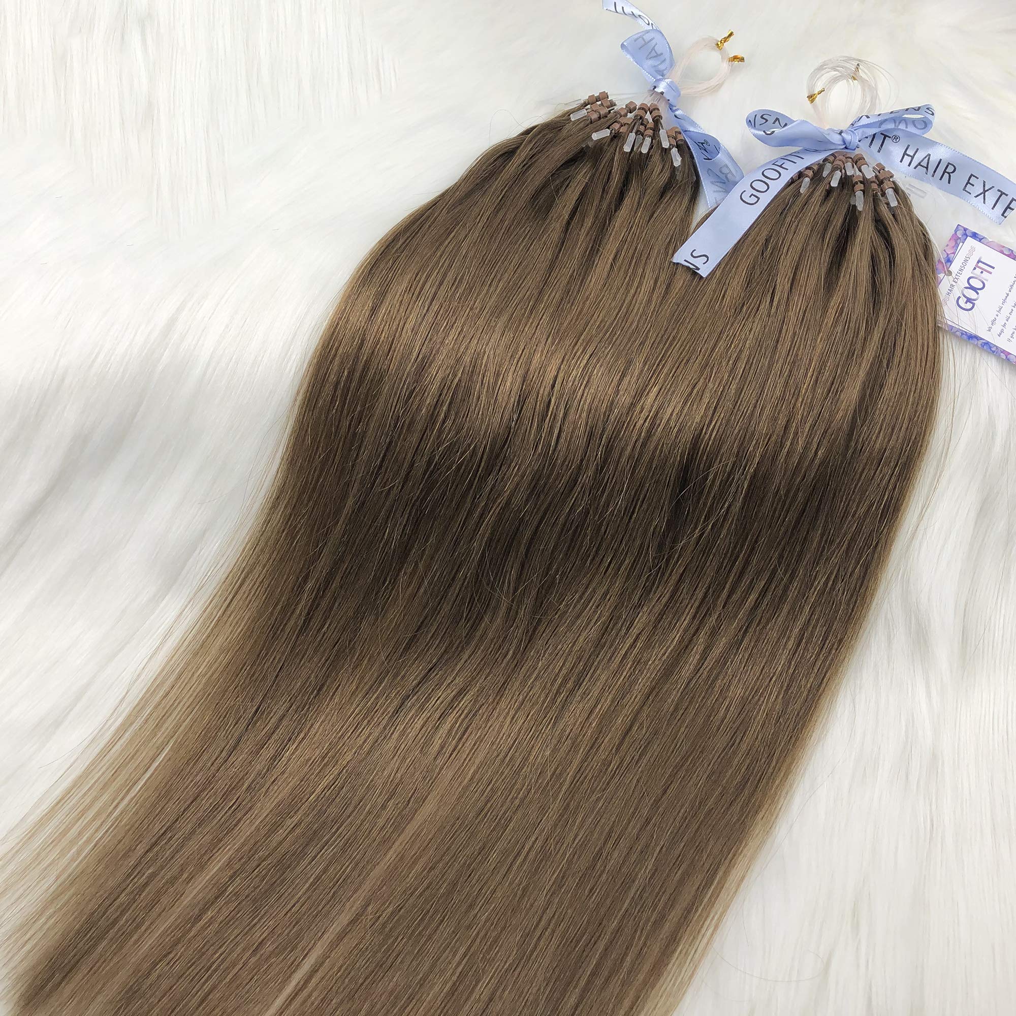 GOOFIT 20" Micro Loop Hair Extensions Real Human Hair Extensions Double Ring Beads - 1g/s 50s/pack - (20" #06 Chocolate Brown)