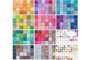 XSEINO 46000Pcs Clay Beads - 216Colors 10Boxes Clay Beads, 5 Styles Letter Beads,with Rich Making Accessories and 3 Rolls Crystal Cord,for Crafts