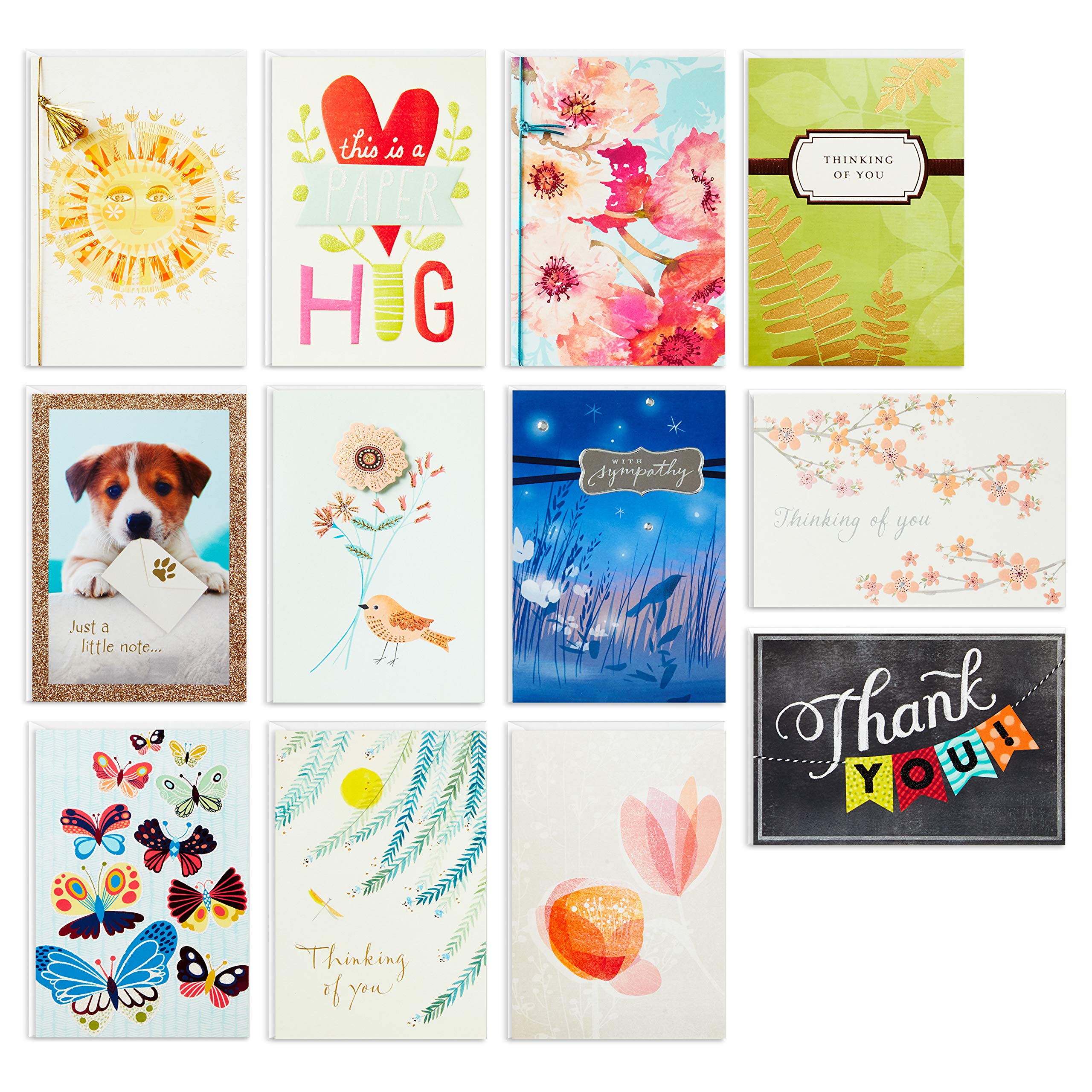 Hallmark All Occasion Cards Assortment—Thinking of You, Thank You, Sympathy Cards (12 Cards, Refill Pack Card Organizer Box)