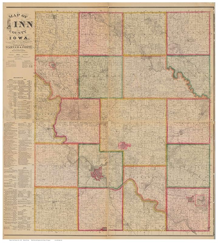 Linn County Iowa 1881 Wall Map with Landowner Names Farm
