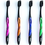 Activated Charcoal Bristle Toothbrush - Xtreme (Extreme) Soft, Ultrafine, Tapered bristles, Compact Head & Slim Design - (4 C