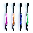 Activated Charcoal Bristle Toothbrush - Xtreme (Extreme) Soft, Ultrafine, Tapered bristles, Compact Head & Slim Design - (4 Count)