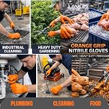 100 Heavy Duty Orange Nitrile Gloves 8.5 mil LARGE Diamond Texture view 6