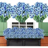 AmyHomie 20 Bundles Artificial Flowers for Outdoor UV Resistant Faux Flowers No Fade Fake Plastic Plants Garden Porch Window Box Decorating(Blue)