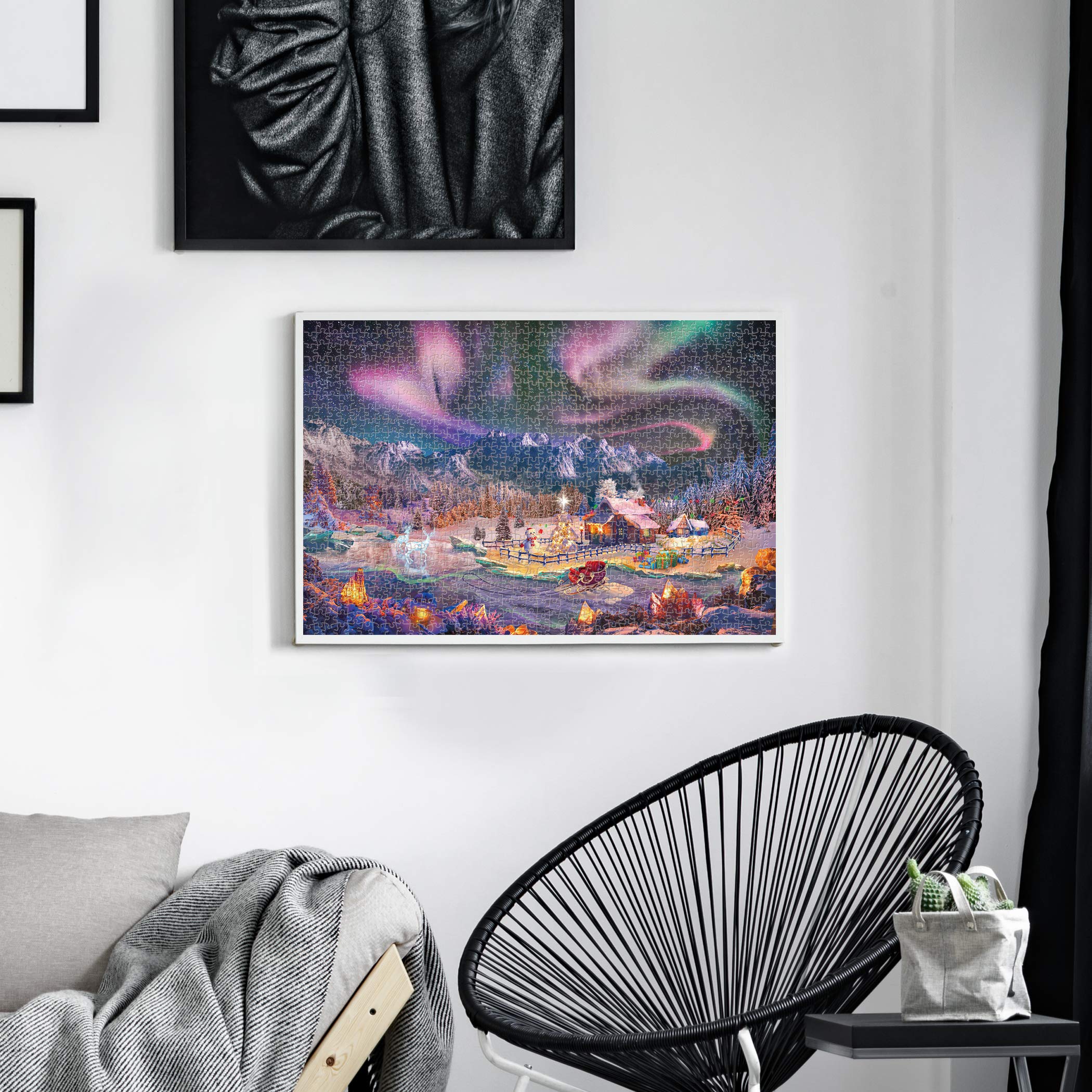 Lavievert Jigsaw Puzzles 1000 Piece Christmas Wonderland Puzzles for Adults - Snowy Night, Aurora, Christmas Tree, Snowman, Sleigh, Ice Sculpture & Milu Deer