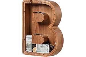 LADENK Piggy Bank for Kids Boys Girls, Wooden Large Letter Piggy Bank Alphabet Money Bank with Initial B, Coin Bank Fun Gifts for Birthday, Christmas, Festival, Baby Shower
