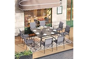 HERA'S HOUSE Outdoor Dining Set for 8, 60” Square Table with 8 Armrest Chairs, Patio Table and Chairs for Backyard Garden Lawn Deck Porch