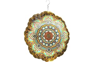 HS's Creation Hanging Wind Spinner 19 Guage 3D Metal 12 Inch for Garden Patio Outdoor Indoor Lawn Decoration Ornaments Gifts with Swivel Hooks Gift Weather Resistant Lucky Flower Gold Wind Spinners