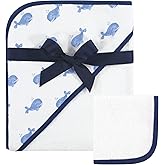 Hudson Baby Unisex Baby Cotton Hooded Towel and Washcloth, Whale, One Size