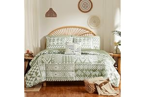Geniospin King Size Comforter Sets, Boho Bedding Set 8 Pieces, All Season Down Alternative Comforter Set, Reversible Bedding with Soft Microfiber Fill Fabric, Lightweight (Sage Green,102x90 inches)
