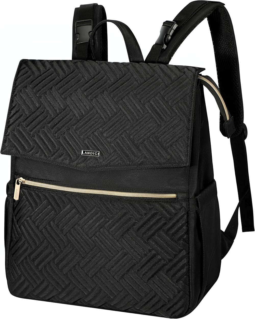 LANDICI Baby Changing Bag Backpack with Mat, Stroller Straps, Black