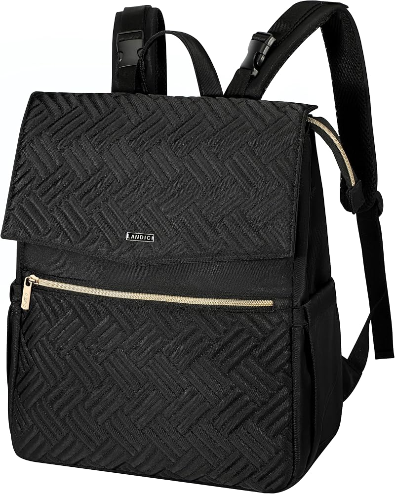 LANDICI Baby Changing Bag Backpack with Mat, Stroller Straps, Black