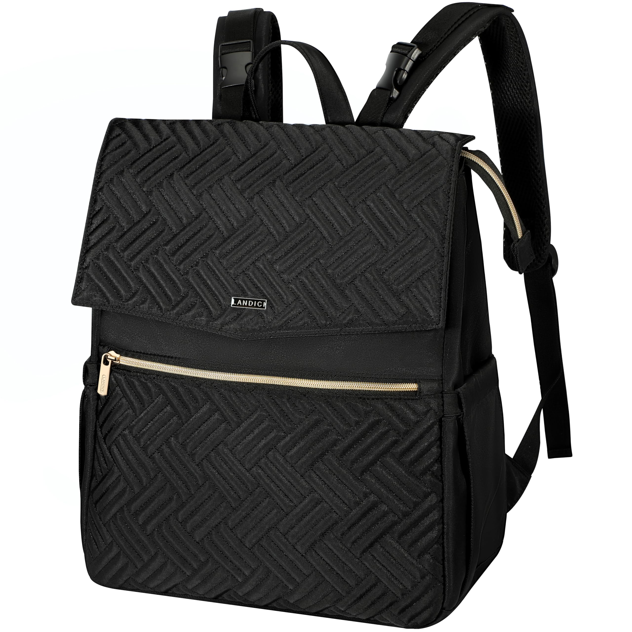 LANDICI Baby Changing Bag Backpack, Multifunction Nappy Change Back Pack Stylish Baby Travel Diaper Bags with Changing Mat, Stroller Straps for Mum Dad Boy Girls (Black)