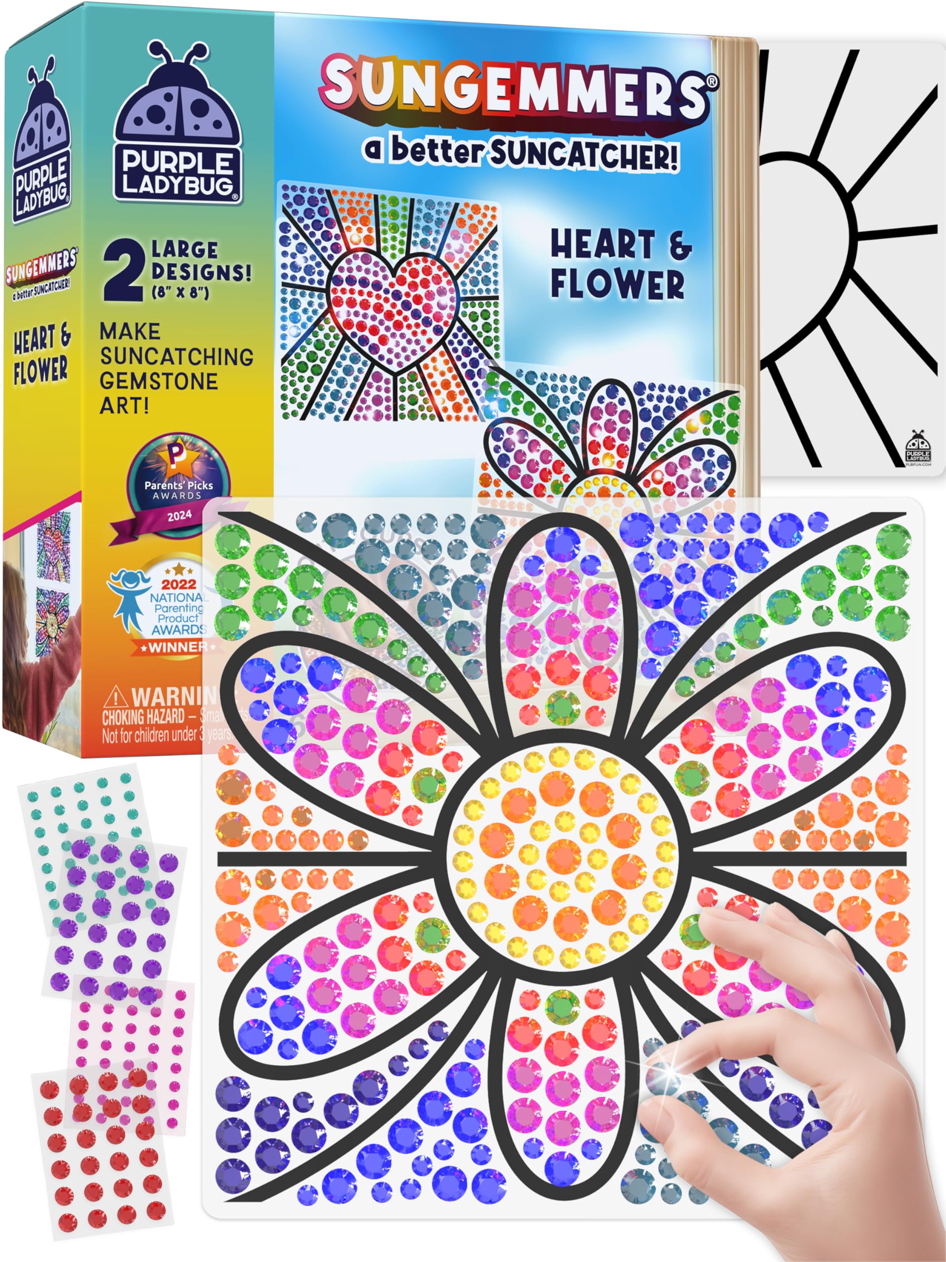 SunGemmers Suncatcher Window Art - Mess-Free Craft Kits for Kids Age 5+, Valentines Gifts for Kids, Creative Birthday Gifts for Girls, Girls Toys Age 6 7, Fun Craft Set (Heart & Flower)