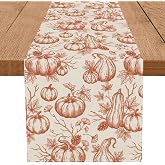 Fall Table Runner Burnt Orange Decor, Pumpkin Vintage Table Runners Thanksgiving Halloween Autumn Harvest Indoor Home Kitchen Dining Table Decoration 13x72 Inch