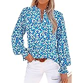 MASCOMODA Womens V Neck Floral Long Sleeve Tops 2026 Summer Casual Loose Puff Sleeve Chiffon Boho Work Blouse Dressy T Shirts