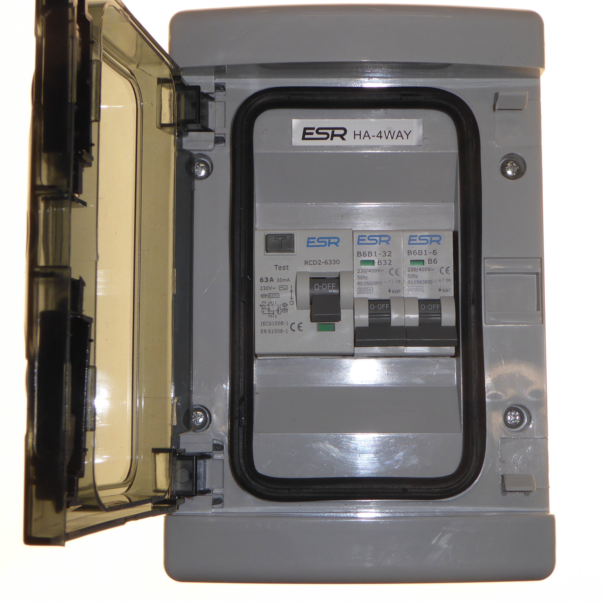 2 Way RCD Consumer Unit 63 Amp 30mA with 6 Amp and 32 Amp Type B MCB Circuit Breakers Garage Shed