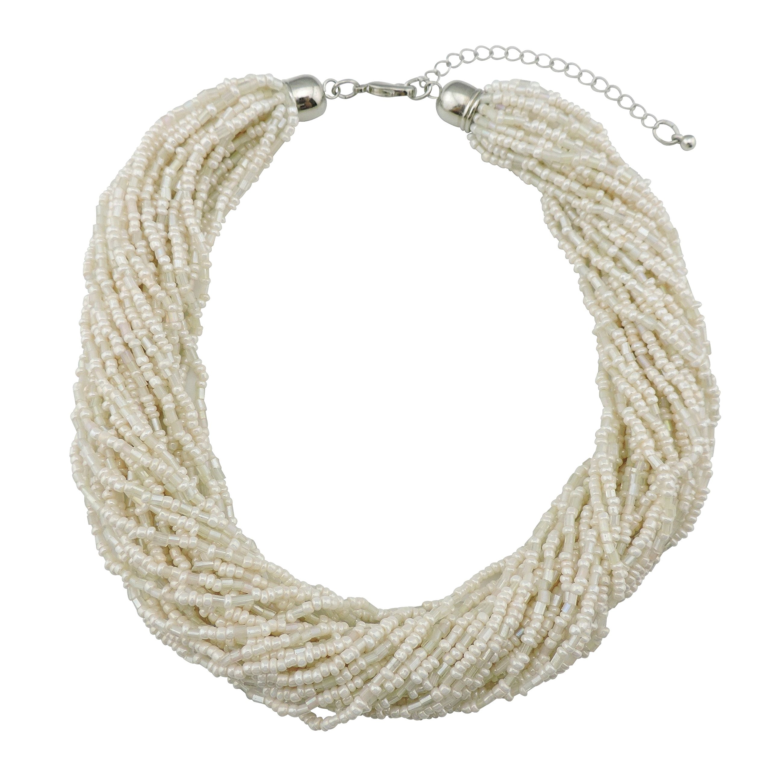 Bocar Multiple Strand Handmade Beaded 16" Statement Collar Necklace for Women with Gift Box (NK-10402-Cream)