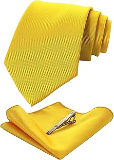 JEMYGINSSolid Color Formal Necktie and Pocket Square Tie Clip Sets for Men