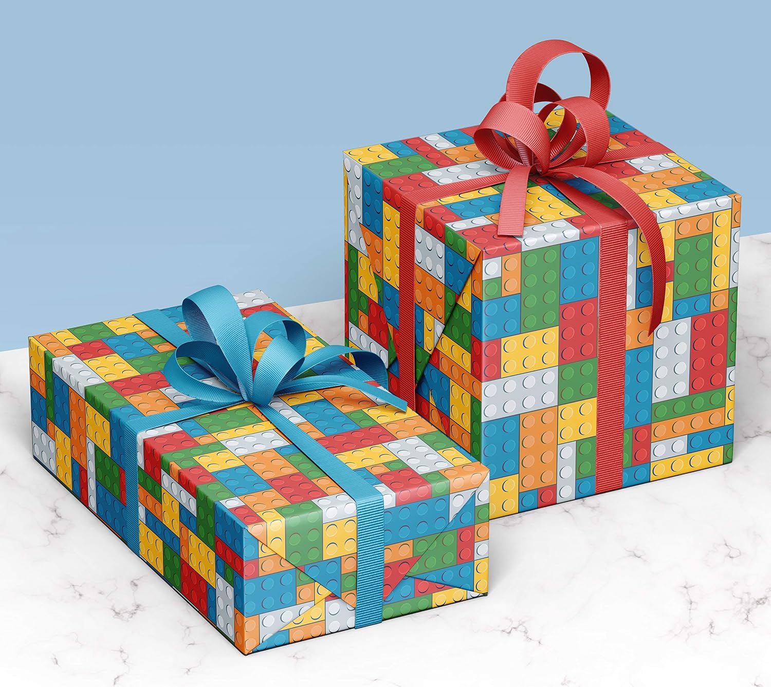 4 x Building Blocks Recyclable Wrapping Paper for Boys and Girls, Premium Gift Wrap Sheets for Kids Birthday Father's Day - Image 3