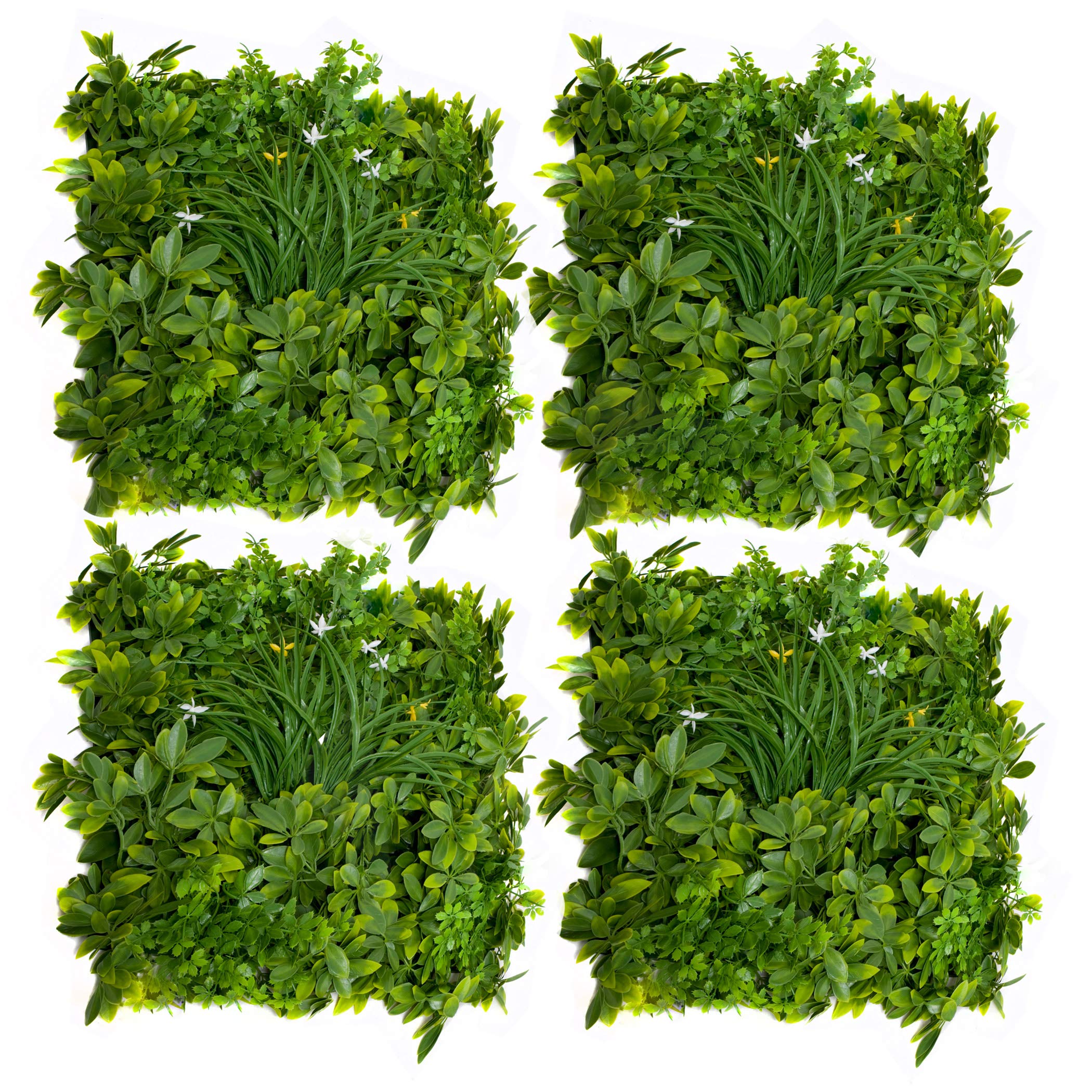 GreenBrokers Yellow x 1m Artificial Premium Green Wall Hedge with Mixed Leaf Foliage White Flowers (Individual Segment) -UV Stable Vertical Garden, A1269-01