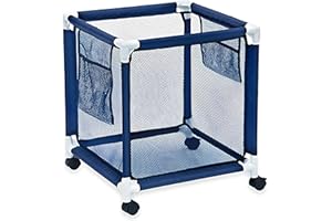 KNL STORE Modern Blue Pool Storage Bin - Standard | Perfect Contemporary Nylon Mesh Basket Organizer For Your Goggles, Beach Balls, Floats, Swim Toys and Accessories | Air Dry Items Quickly & Easily Roll The Mesh Storage Bin To Your Home Garage or Shed
