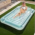 SLOOSH Inflatable Tanning Pool Lounger Float, 85" x 57" Extra Large Pool Floats Adult with Pillow, 4 in 1 Suntan Tub Raft Floatie,Sunbathing Bed Lounge for Water Blow Up Ball Pit Party Gifts, XL-Cyan