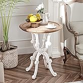 LONYKE Rustic Accent End Table, Farmhouse Side Table with Natural Top for Family, Dining or Living Room, Handcrafted Finish, 