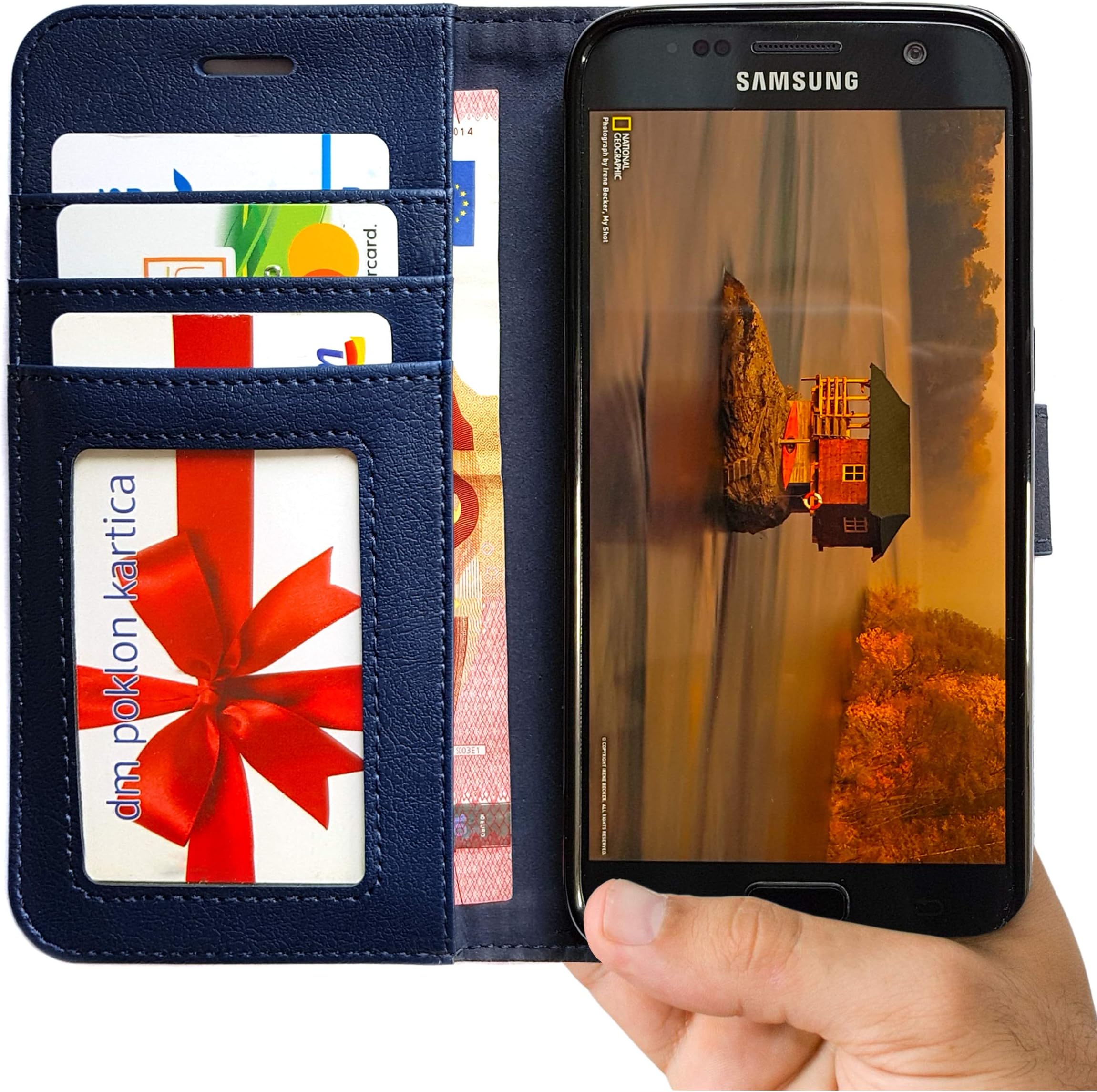 Galaxy S7 Case, Abacus24-7 Samsung Galaxy S7 Wallet Case, Leather Flip Cover and Stand for Samsung S7 Phone, Blue