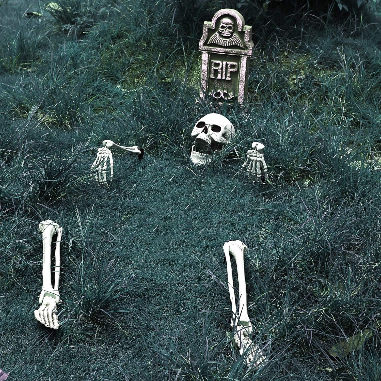 yosager Realistic Skull and Skeleton Arms Stakes, Indoor Outdoor Graveyard Best Halloween Yard Decorations: Garden & Outdoor