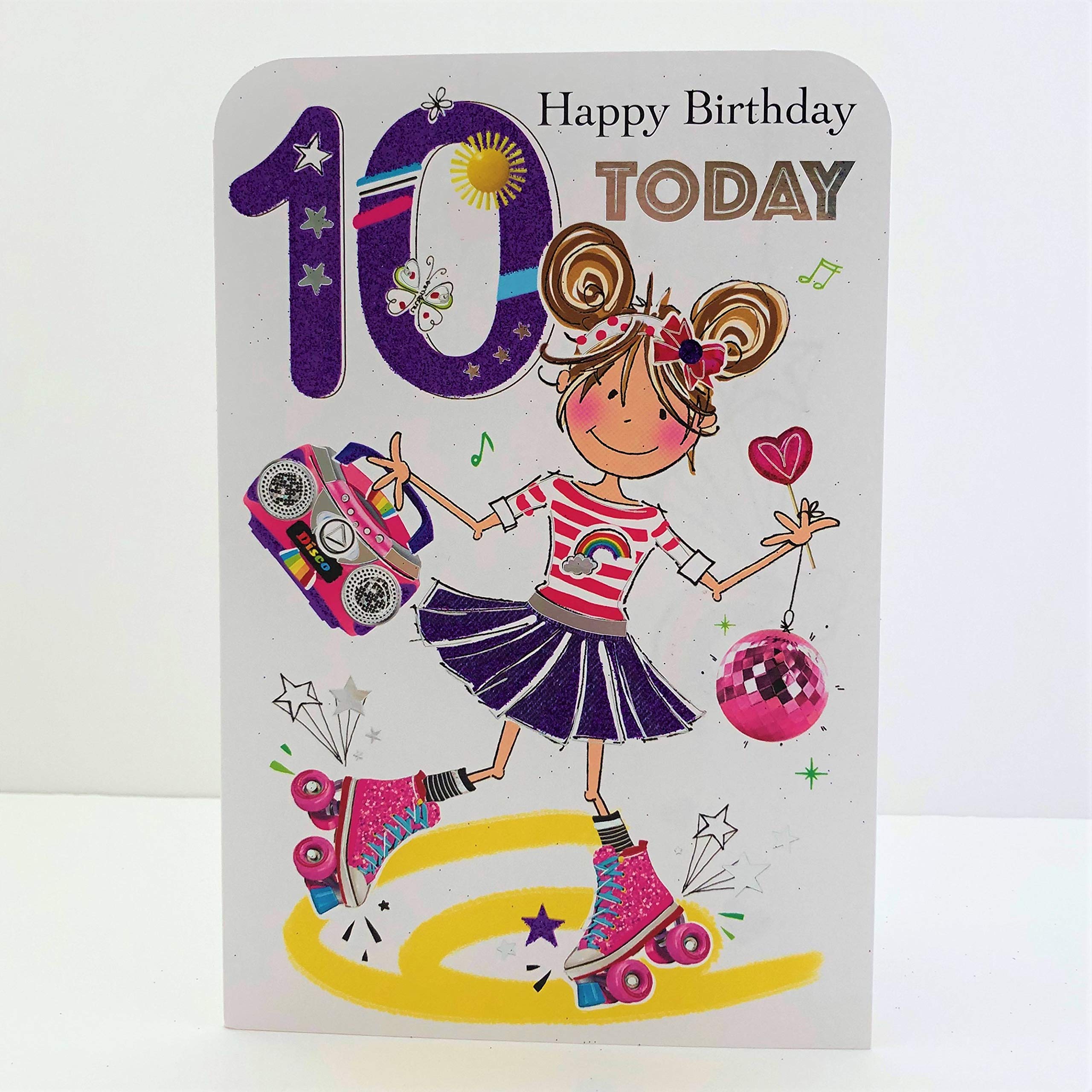Jonny Javelin Girl Age 10 Happy Birthday Card - Girl Roller Skates