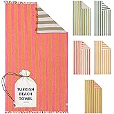 Barine Cabana Striped Gauze Turkish Beach Towel - Large 36 x 69 | Quick Dry Beach Towel Blends Retro Style with Everyday Beach Comfort | Sand Free Design for a Clean, Carefree Day in The Sun (Pink)