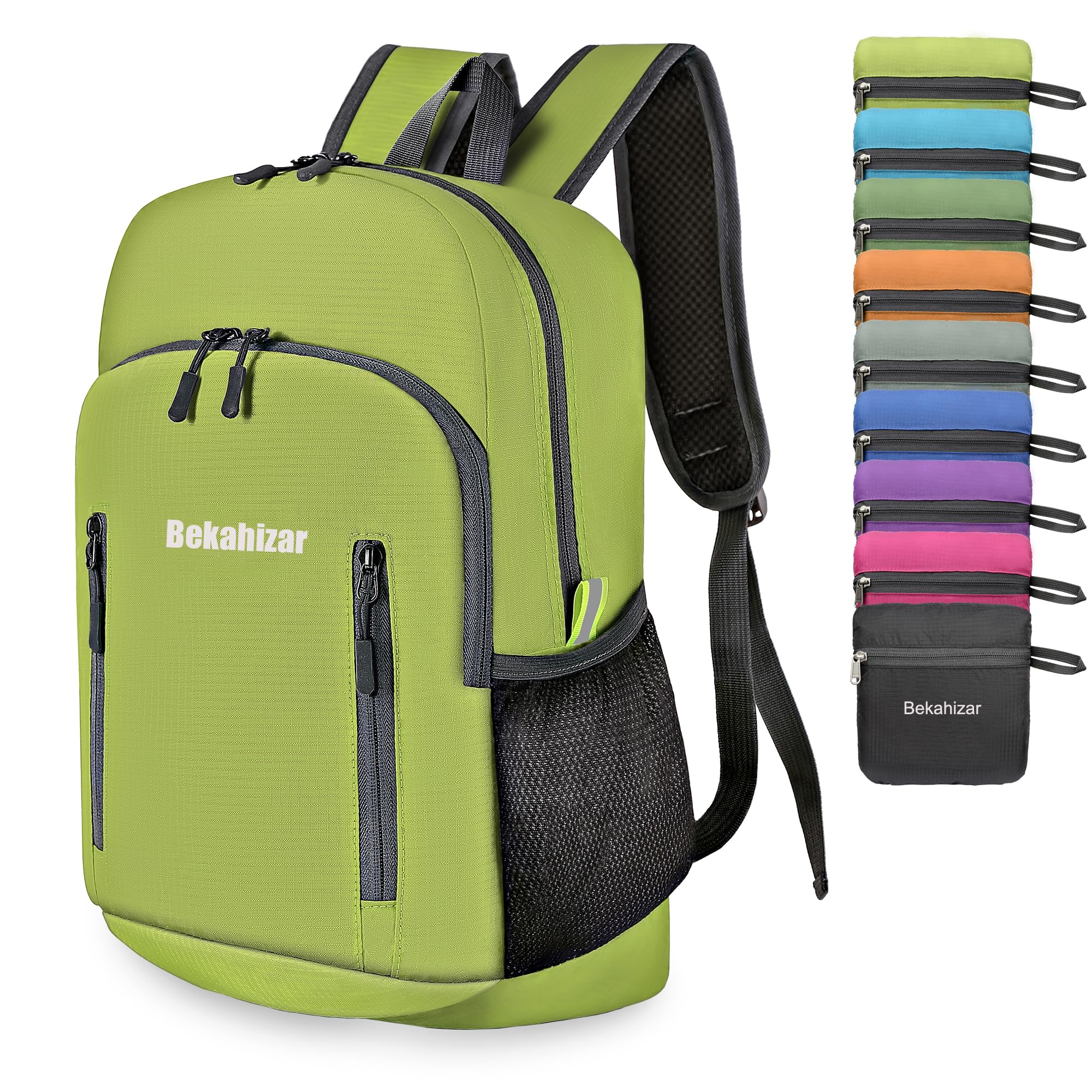 Bekahizar 20L Ultra Lightweight Backpack Foldable Hiking Daypack Rucksack Water Resistant Travel Day Bag for Men Women Kids Outdoor Camping Mountaineering Walking Cycling Climbing (Bright Green) โ image 1