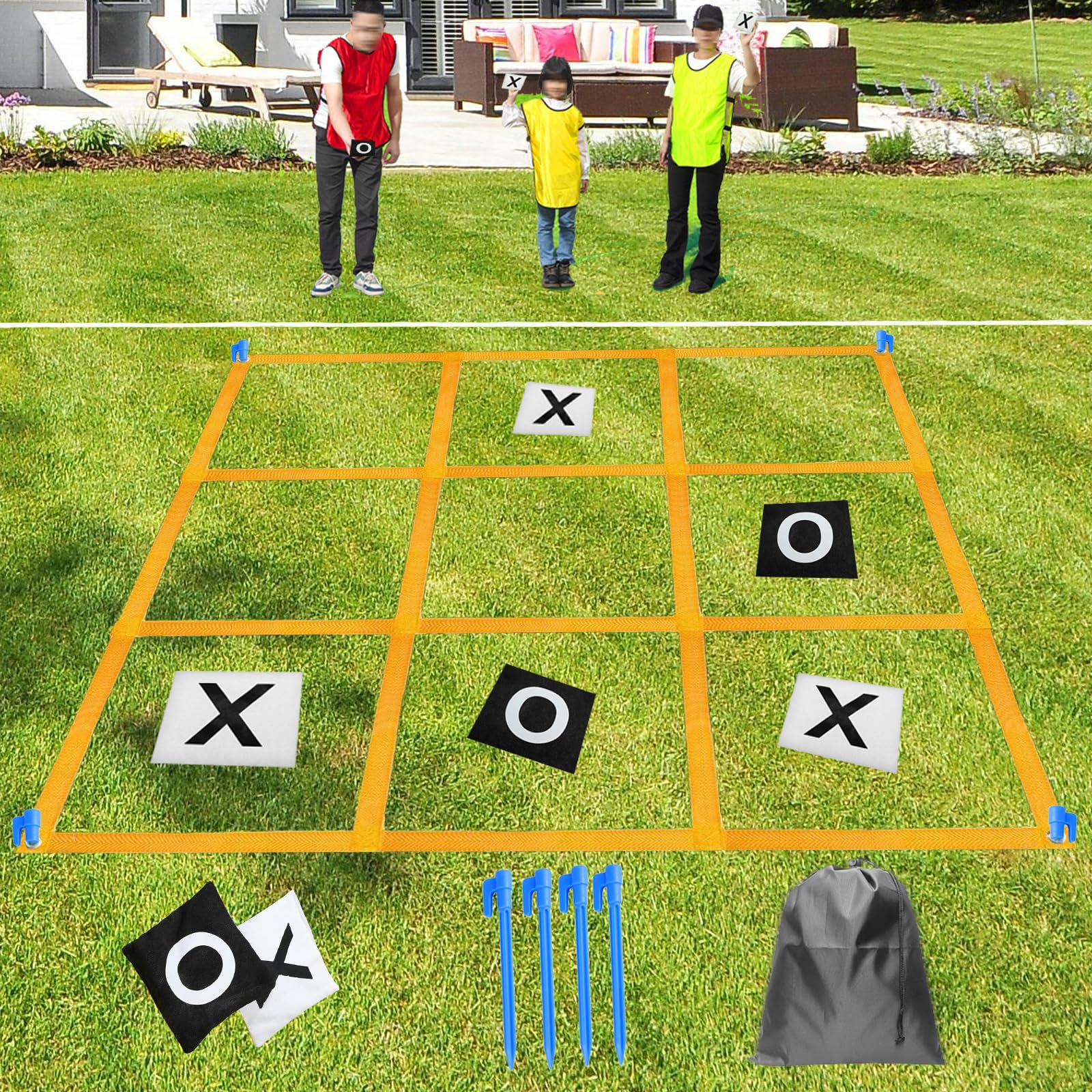 Photo 1 of Giant Tic Tac Toe Strap Game Outdoor, 4FT x 4FT Portable Tic Tac Toe Bean Bag Toss with 10pcs Bean Bag, Large Outdoor Lawn Yard Backyard Carnival Field Day, Jumbo Yard Games for Family