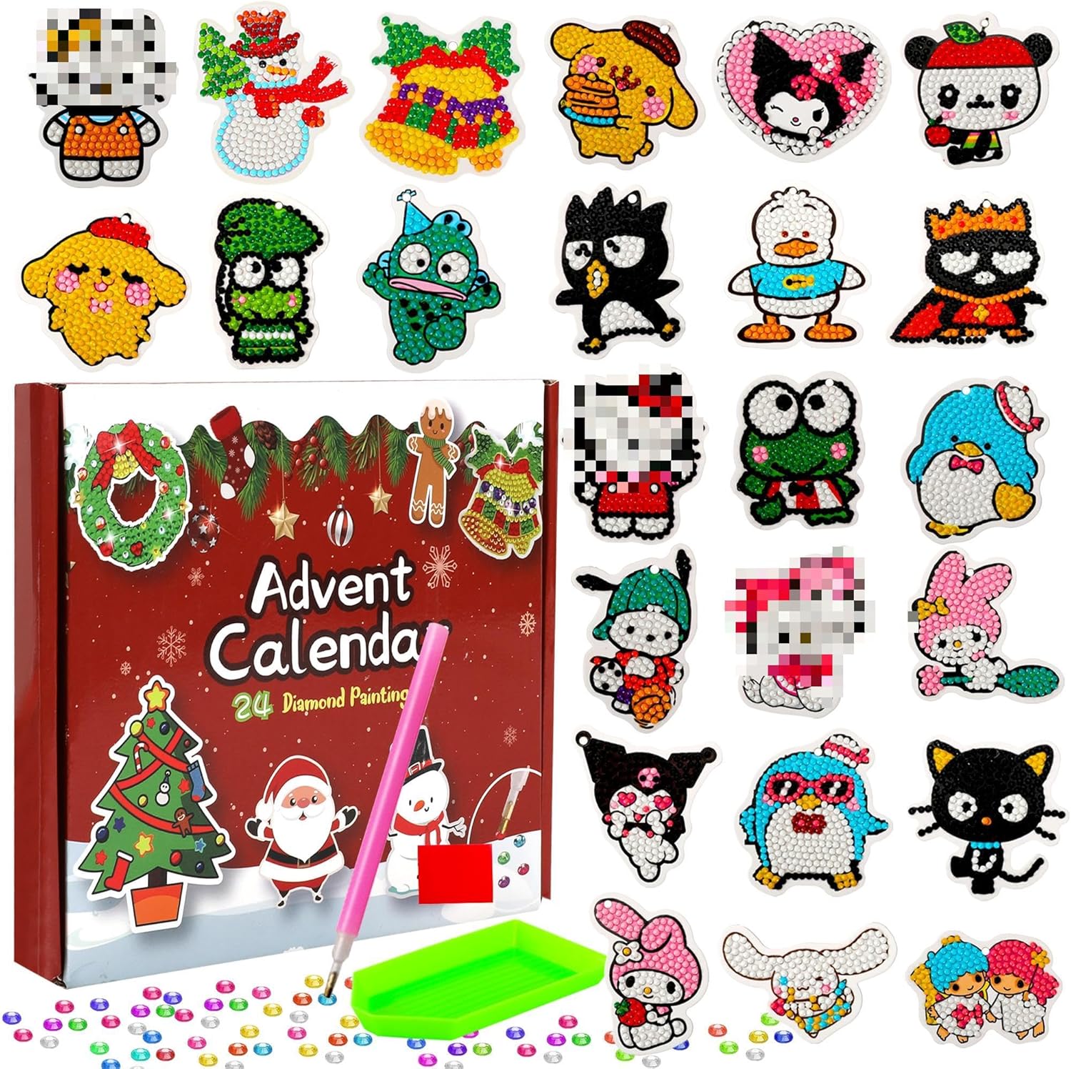 Advent Calendars - Diamond Painting Advent Calendar 2023 - 24pcs DIY 5D Diamond Painting Keychains for Kids - Christmas 24 Days Countdown - Numbers Gem Paint DIY Creative Diamond Keyring for Kids Girls Boys Adult Vacation Stocking Stuffer Gifts