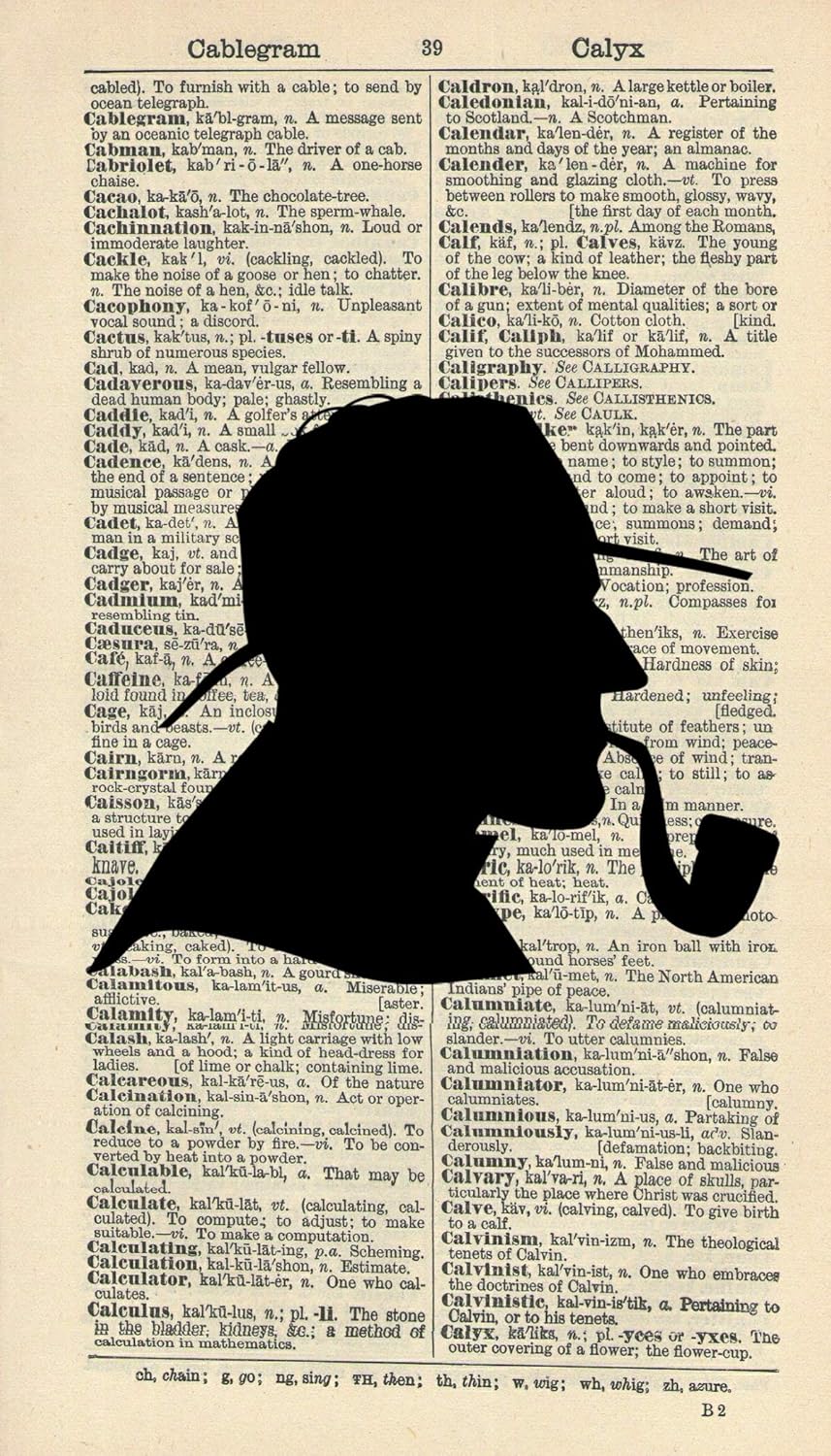 SHERLOCK HOLMES ART PRINT - VINTAGE ART PRINT - VICTORIAN Art Print - Illustration - LITERATURE ART - Vintage Dictionary Art Print - Wall Hanging - Home Décor - Book Print - WALL ART - SILHOUETTE 13B