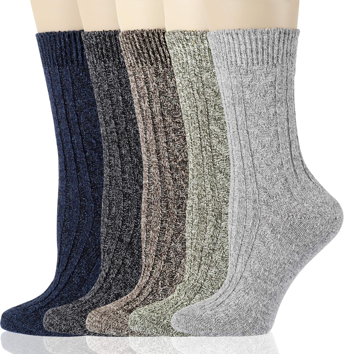Gaoport 5 Pairs Womens Wool Socks Thick Knit Warm Casual Wool Cozy Crew Winter Socks Gifts