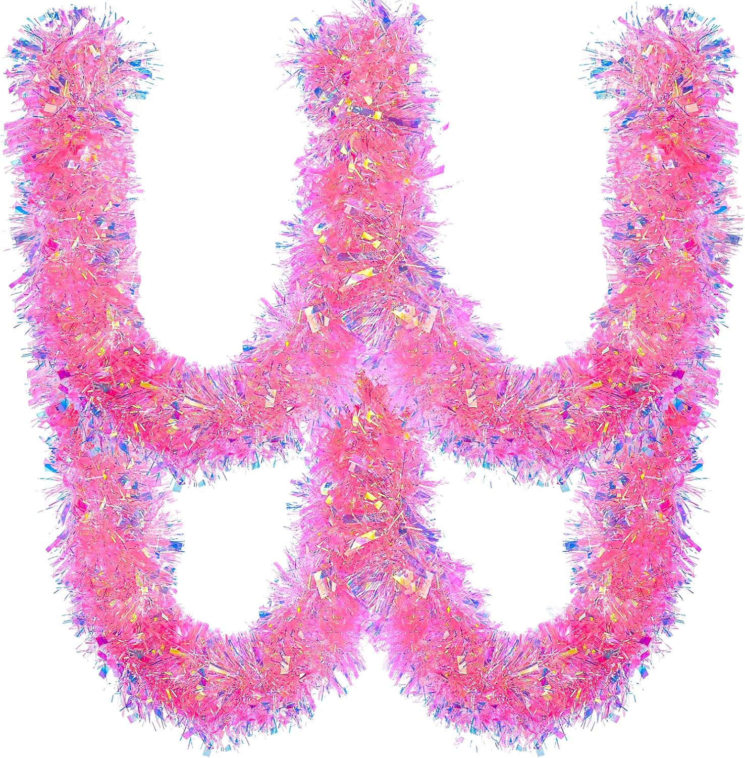 Wreaths, Garlands & Swags - 19.7FT Pink Christmas Tinsel Garland Metallic Tinsel Twist Garland Glitter Foil Garland Decoration for Christmas Tree Wedding Party