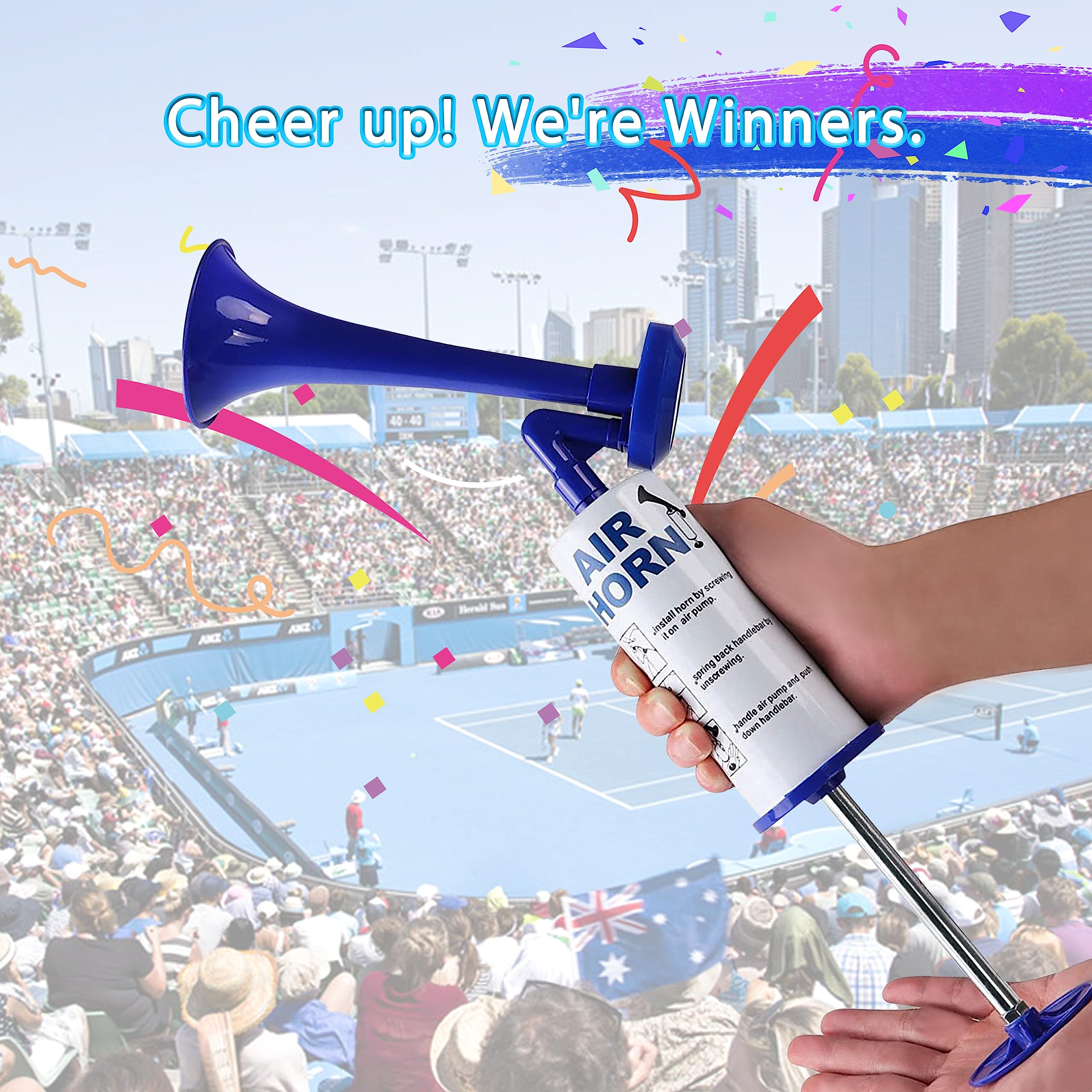 Handheld Air Horn, Noise Makers for Sporting Events, Aluminum Super Loud Football Noise Maker Air Pump Sports And Marine Signal Safety Alarm Horns for Boating, Hiking, Sports Events, Birthday Parties