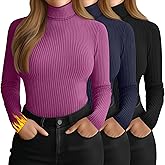 Ficerd Women's 3 Pack Plus Size Thermal Turtleneck Tops Ribbed Long Sleeve Shirts Stretch Slim Fit Base Layer