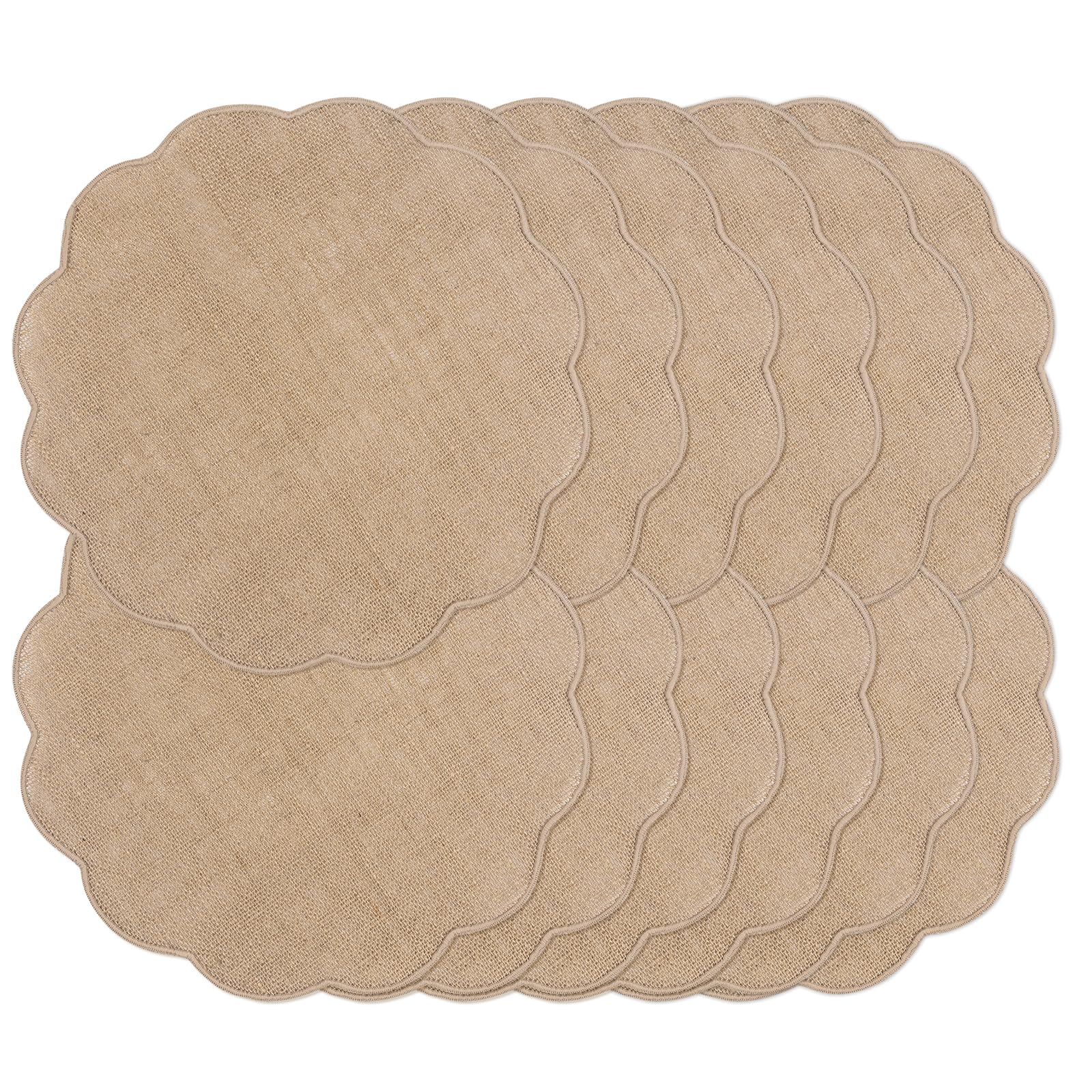Photo 1 of Noctiflorous Round Burlap Placemats Set of 12 Jute Rustic Place Mats for Dining Table Heat Resistant Natural Farmhouse Table Mats Decor (Wave Rim)