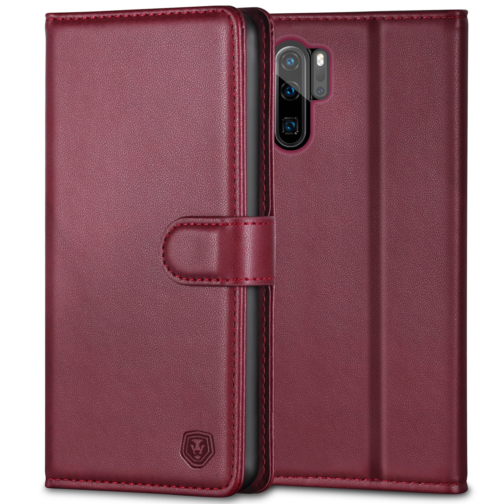 Kuafcase for Huawei P30 Pro Case, Flip Wallet Leather Case with 4 Card Slots Magnetic Closure Kickstand Shockproof Protective Phone Case for Huawei P30 Pro - Wine Red