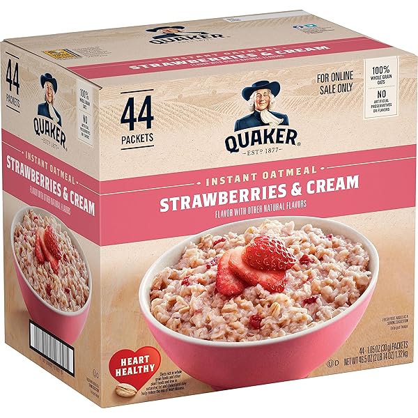 QUAKER INSTANT OATMEAL, STRAWBERRIES & CREAM, 1.05 OZ, (PACK OF 44)
