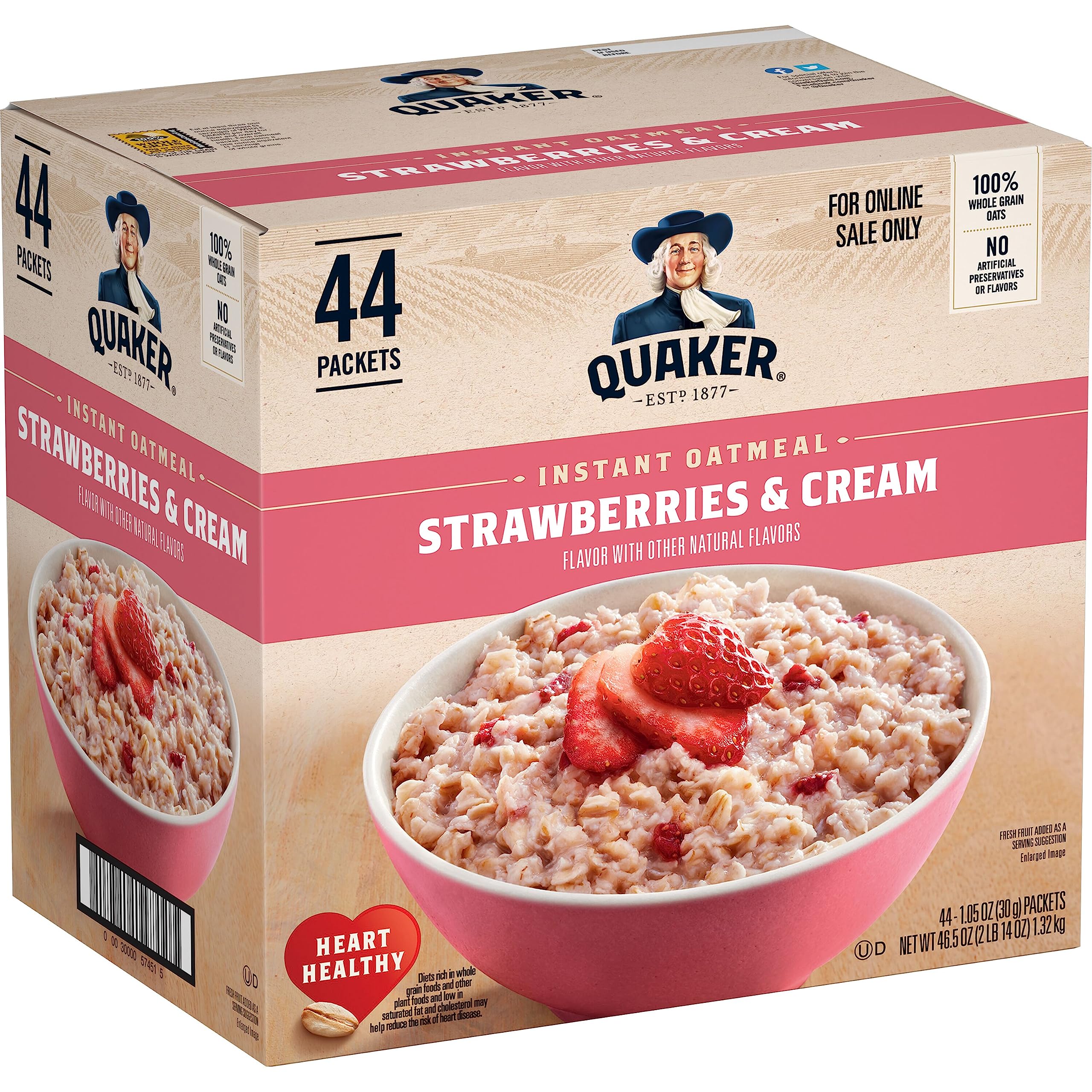 Photo 1 of ***BB OCT 06/2025***

Quaker Instant Oatmeal, Strawberries & Cream, 1.05 Oz, (Pack of 44)